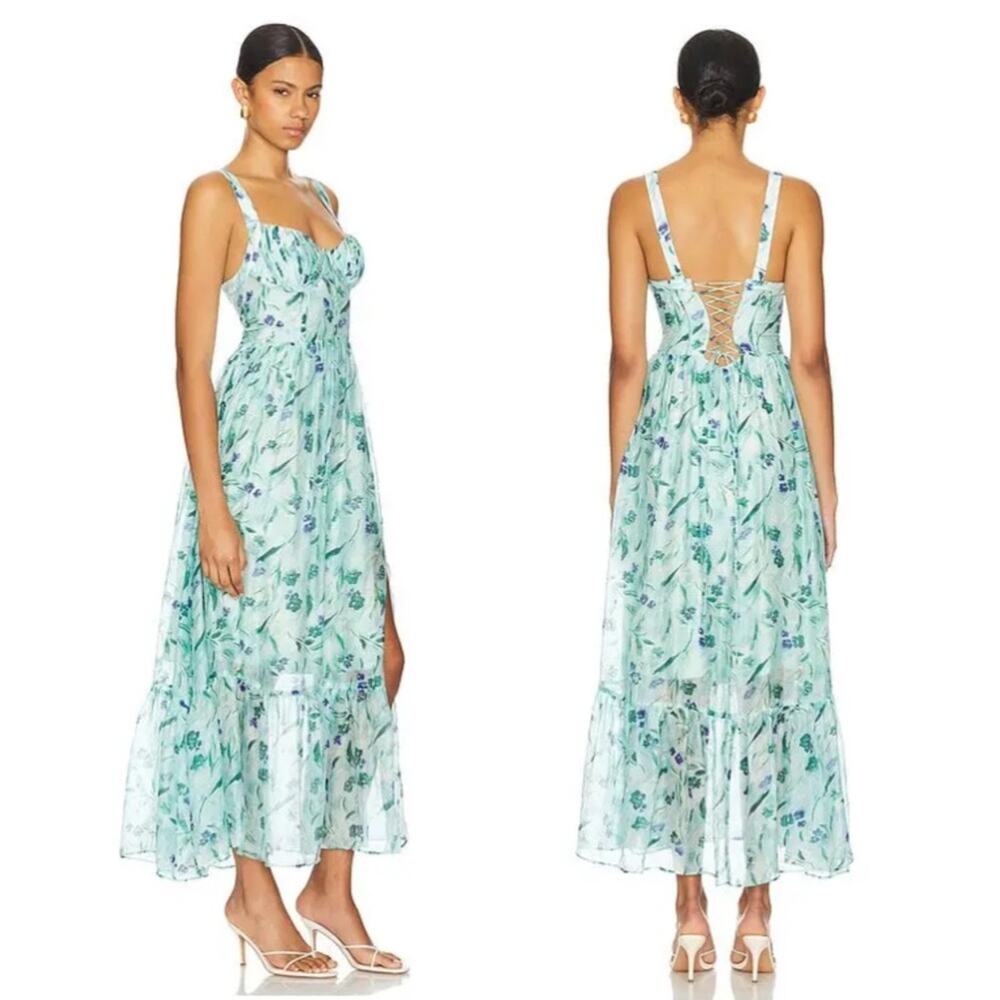 Astr Mint Green Floral Lace-Up Back Maxi Dress